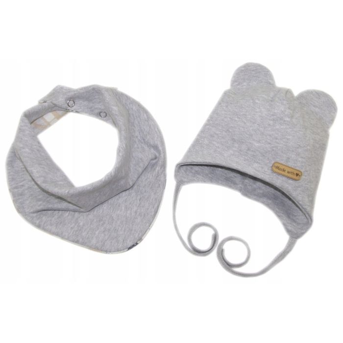 Zīdaiņu cepurīte ar šalli "Love" - Grey