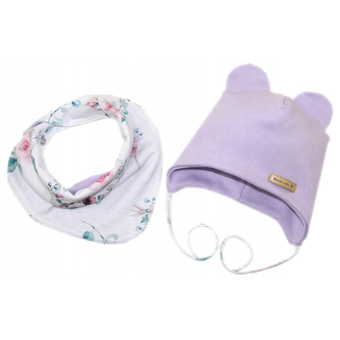 Zīdaiņu cepurīte ar šalli "Love" - Violet