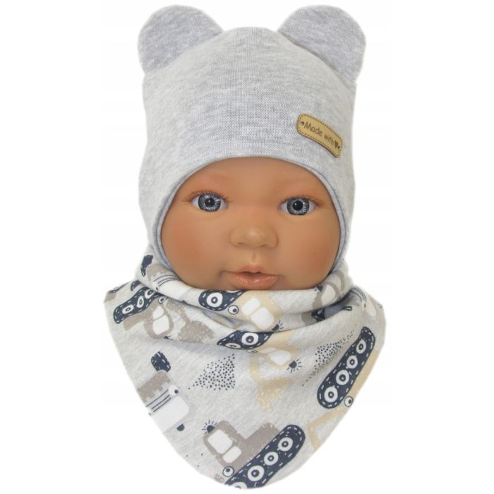 Zīdaiņu cepurīte ar šalli "Love" - Grey