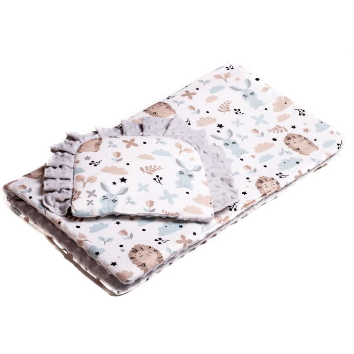 Komplekts ratiņiem spilvens un sega "Bunny& Hedgehog"