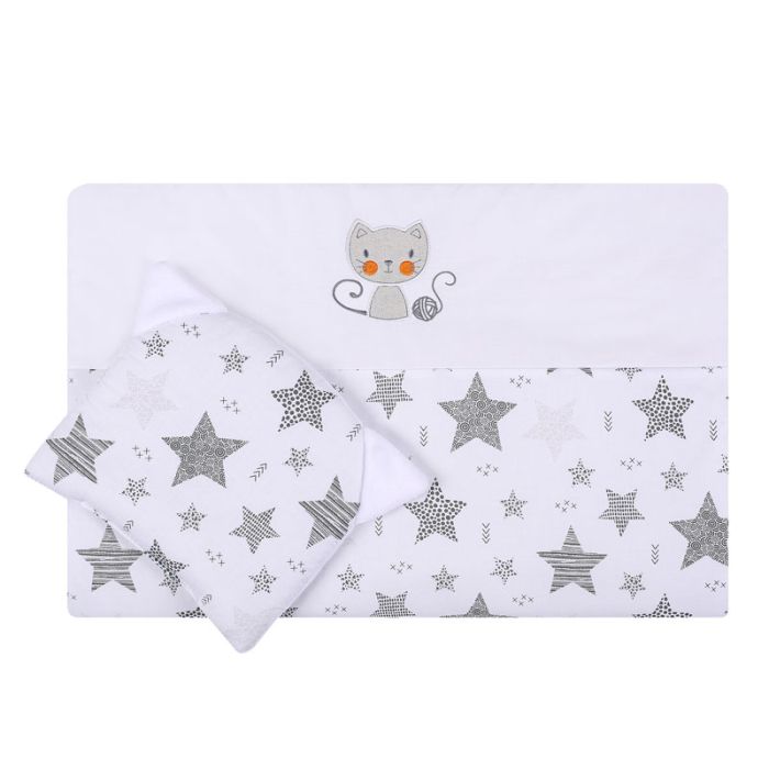 Komplekts ratiņiem spilvens un sega "Kitty" balts