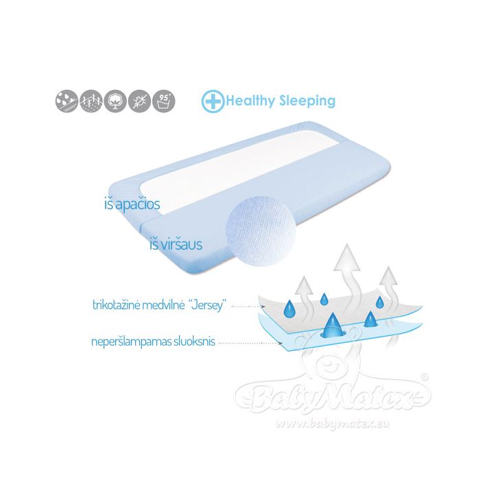 Ūdensnecaurlaidīgs palags ar gumiju, zils "Jersey" 