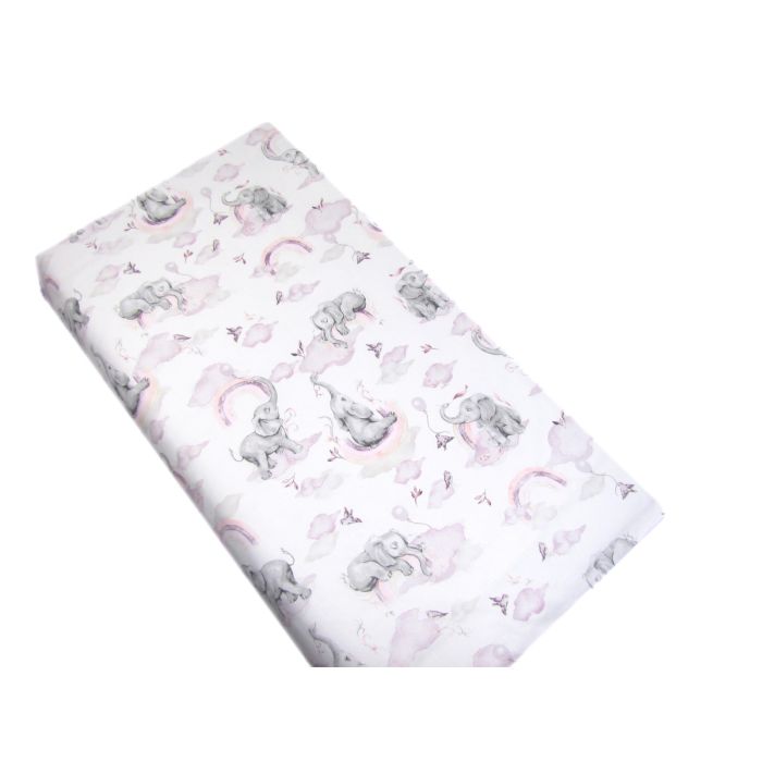 Bērnu palags ar gumiju  120x60 "Elephants" rozā