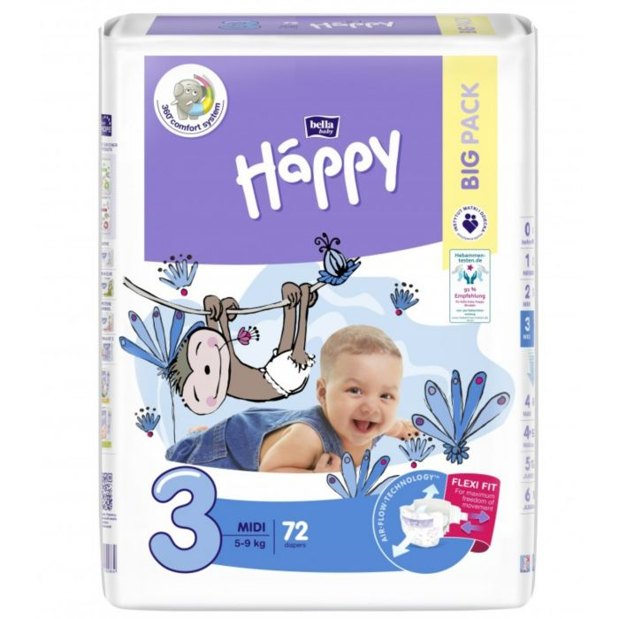 Autiņbiksītes BELLA Midi "3" 5-9 kg 72 gab.  