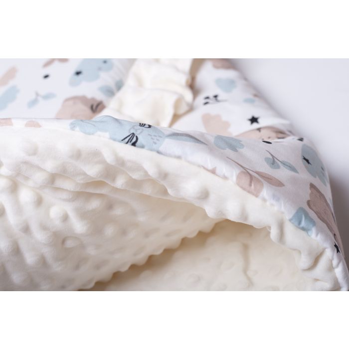 Komplekts ratiņiem spilvens un sega "Bunny& Hedgehog" bēšs