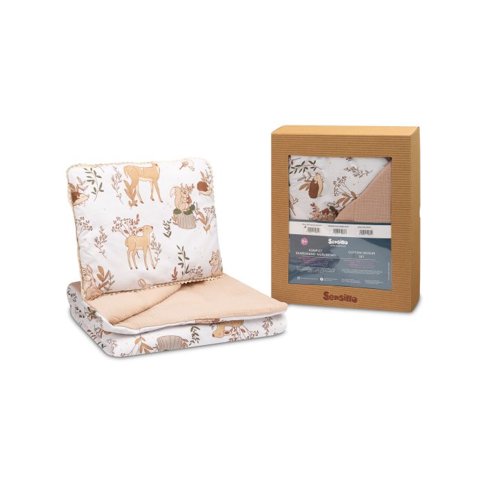 Muslīna un kokvilnas pleds un spilvens zīdainim "Wolf"