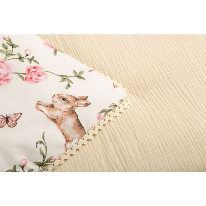 Muslīna un kokvilnas pleds un spilvens zīdainim "Alise" ecru