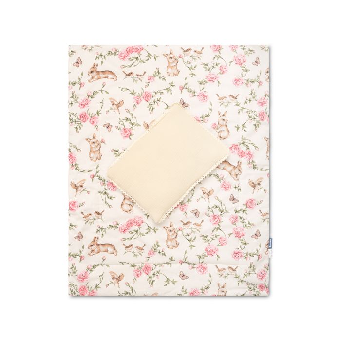 Muslīna un kokvilnas pleds un spilvens zīdainim "Alise" ecru