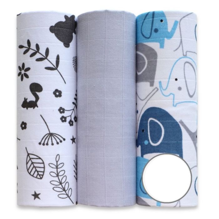 Muslīna autiņi komplekts "Elephants In blue" 3 gab.