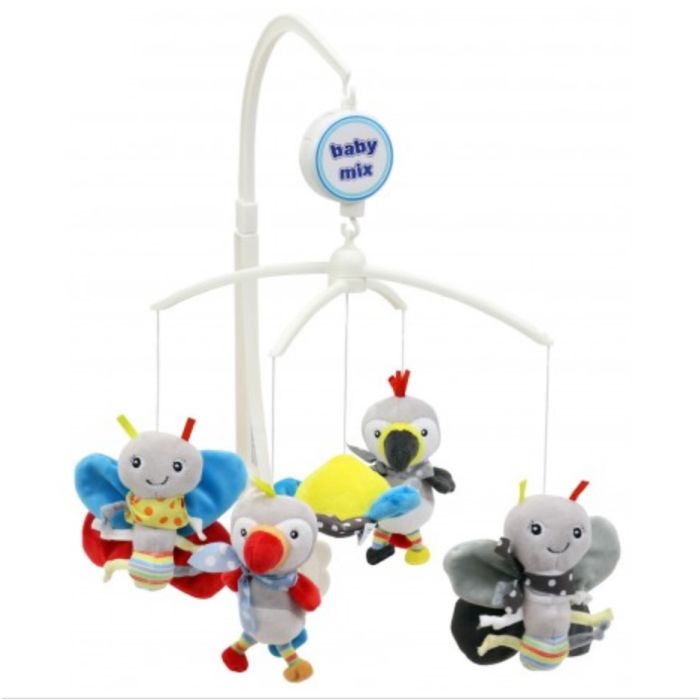 Muzikālais karuselis mazuļa gultiņai "Rio" ar mīkstām mantiņām