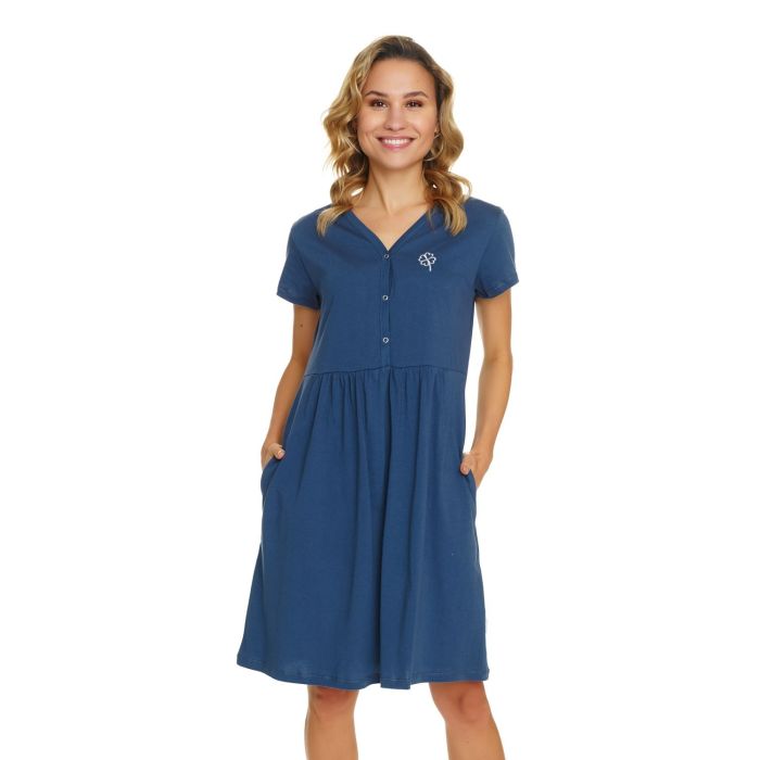 Kokvilnas naktskrekls grūtniecēm un barojošām "Clover" deep blue 