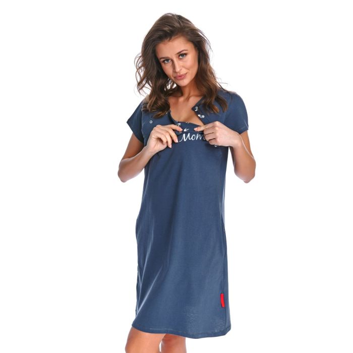 Kokvilnas naktskrekls grūtniecēm un barojošām "Mamma" deep blue 