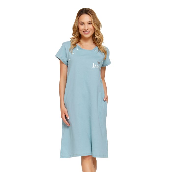 Kokvilnas naktskrekls grūtniecēm un barojošām "Mamma" ice blue