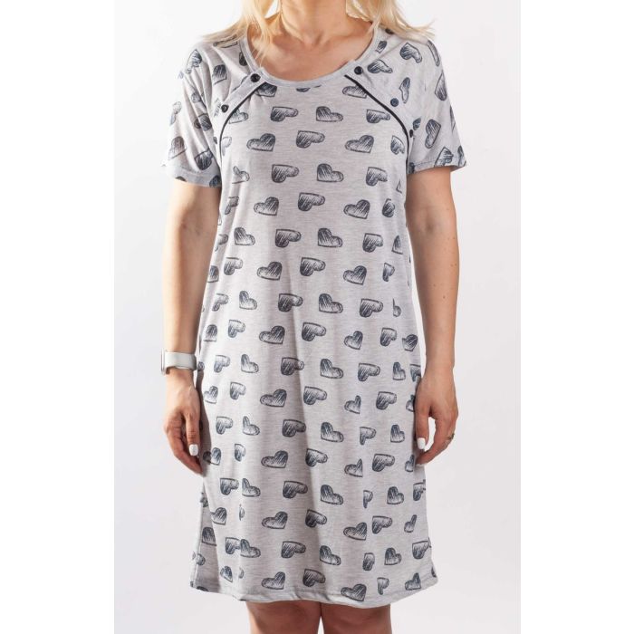 Kokvilnas naktskrekls grūtniecēm un barojošām "Grey Hearts"