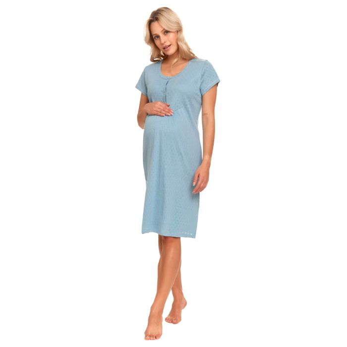 Kokvilnas naktskrekls grūtniecēm un barojošām "Azur" satin blue