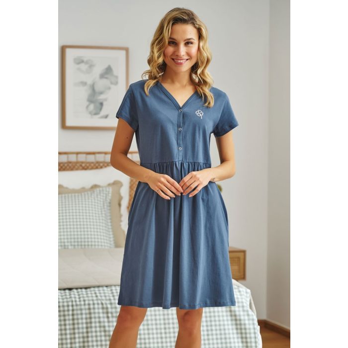 Kokvilnas naktskrekls grūtniecēm un barojošām "Clover" deep blue 