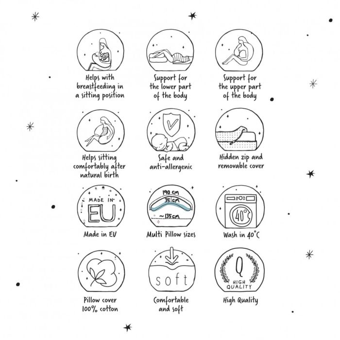 Barošanas spilvens, pakavs 190 cm  "Luminous stars" 