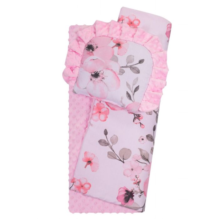 Veļas komplekts ratiņiem "Lila" ar rozā minku 