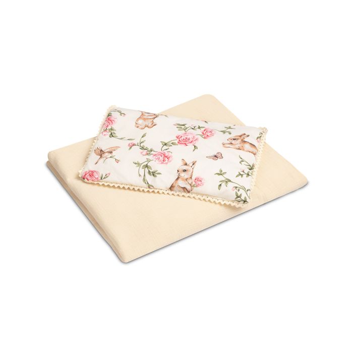 Muslīna un kokvilnas pleds un spilvens zīdainim "Alise" ecru