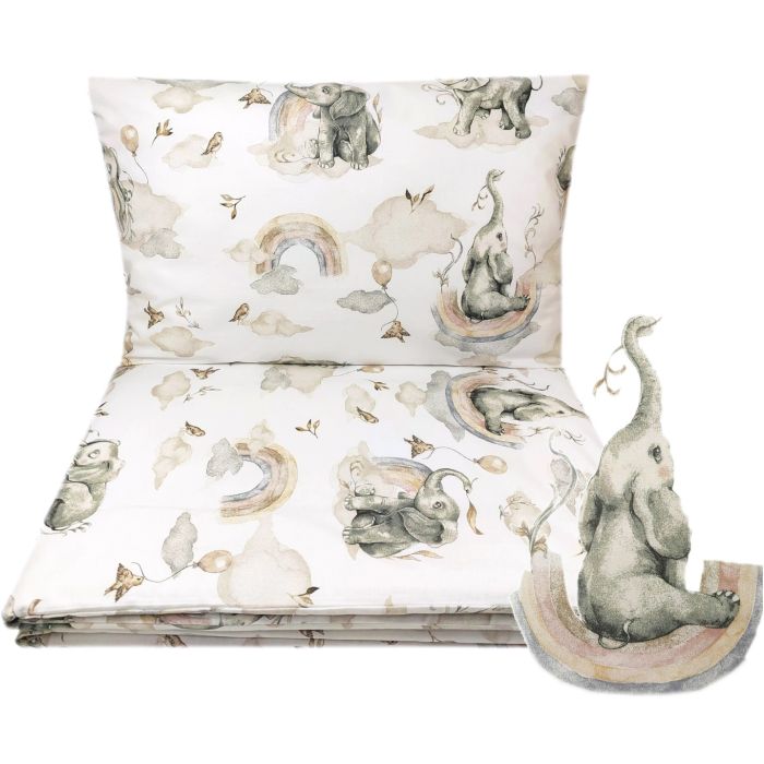 Kūdikio patalynė lopšiui 80x70cm "Elephants" su drambliukais-neutralių atspalvių
