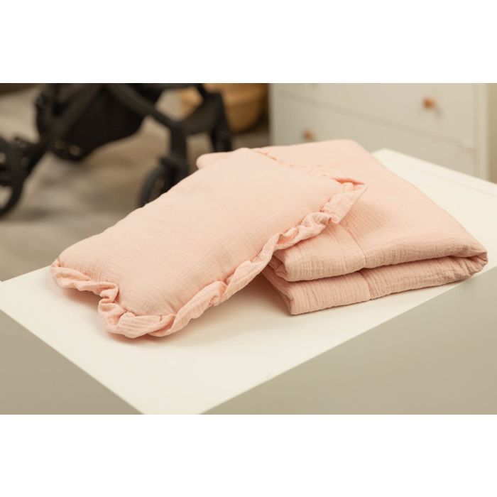 Muslīna komplekts bērniem "Luxury Soft" pleds un spilvens rozā