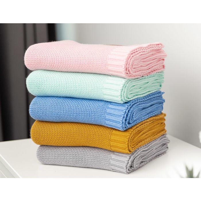 Adīts bambusa viskoze - kokvilnas pleds "Bamboo" 100x80 cm zils