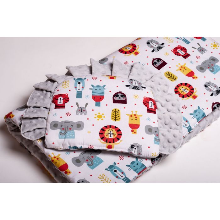 Komplekts ratiņiem spilvens un sega "Zoo"