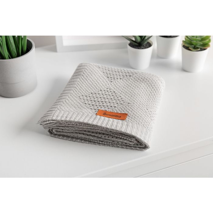 Megztas bambukinis pledukas kūdikiui 100x80 pilkas