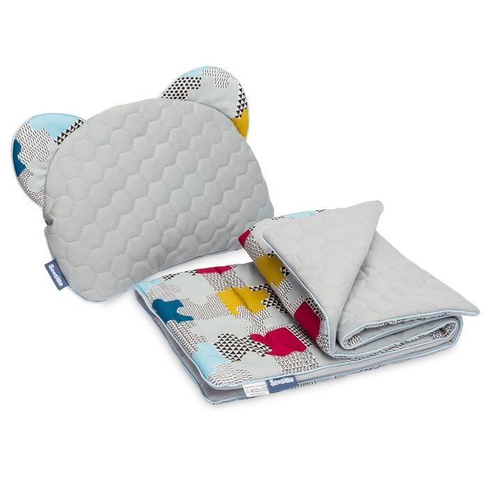 Komplektas kūdikiui "Puzzle" pledas 56x76 cm ir pagalvė 36x28 cm pilkas