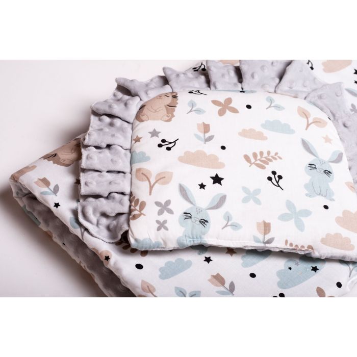 Komplekts ratiņiem spilvens un sega "Bunny& Hedgehog"