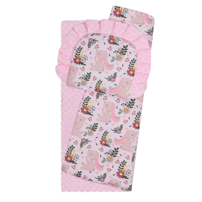 Komplekts ratiņiem spilvens un sega "Bunnies &Flowers"