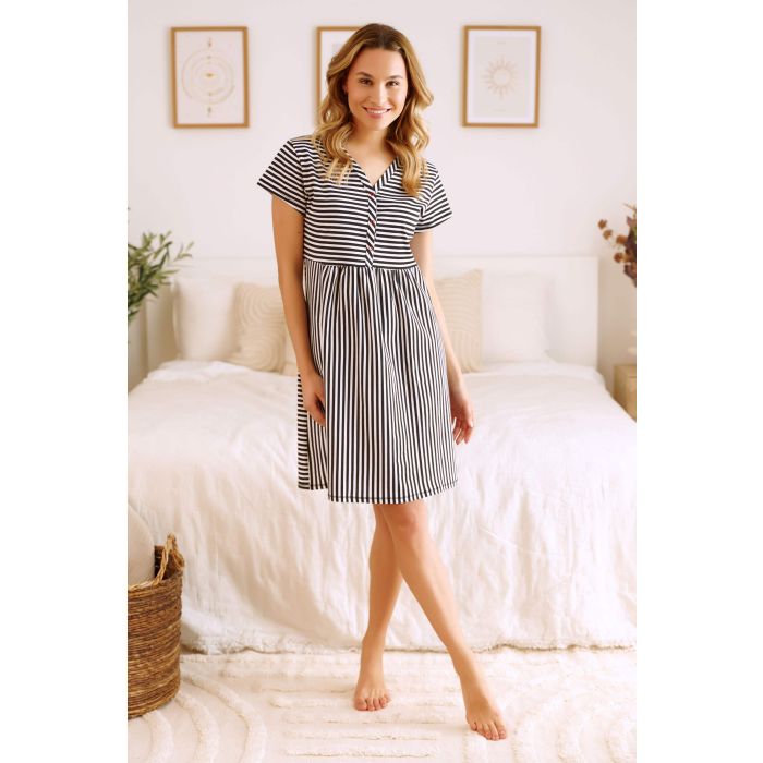 Kokvilnas naktskrekls grūtniecēm un barojošām "Lines" Black