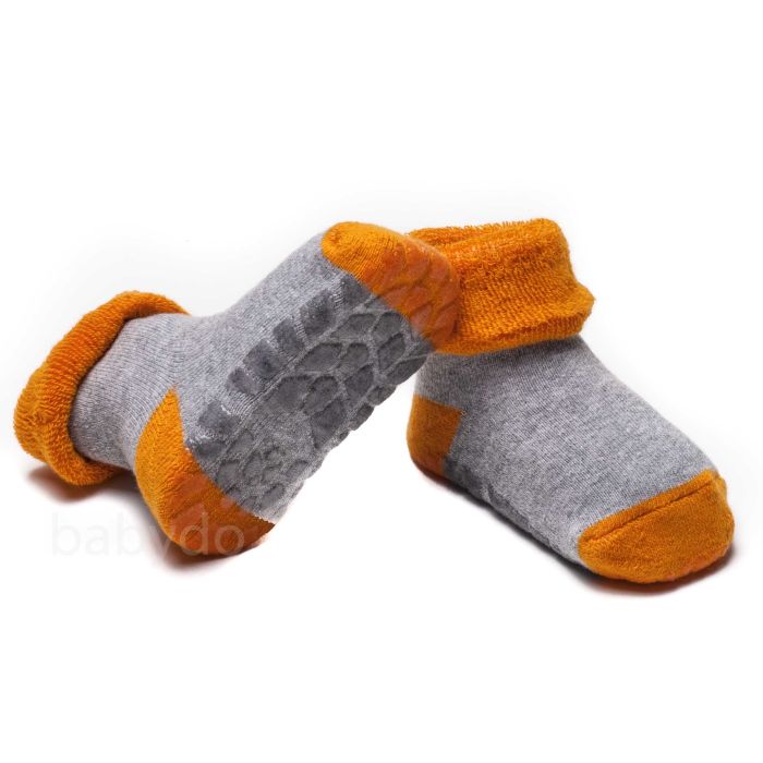 Kokvilnas zeķītes mazuļiem Grey-orange "Silicon grip"