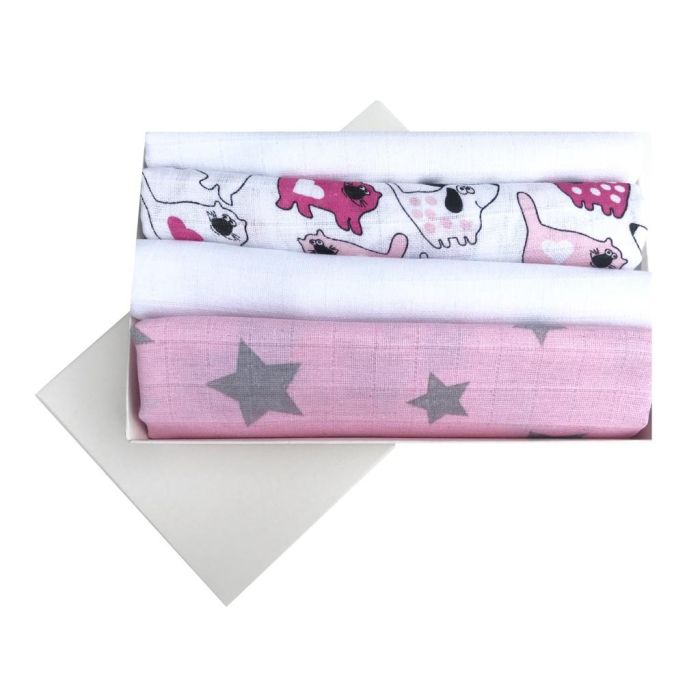 Kokvilnas autiņu komplekts "Pinky cats"