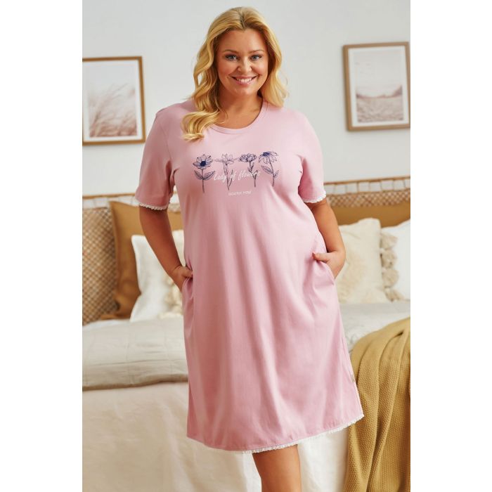 Kokvilnas sieviešu naktskrekls  "Lady of flowers" papaya L-3XL