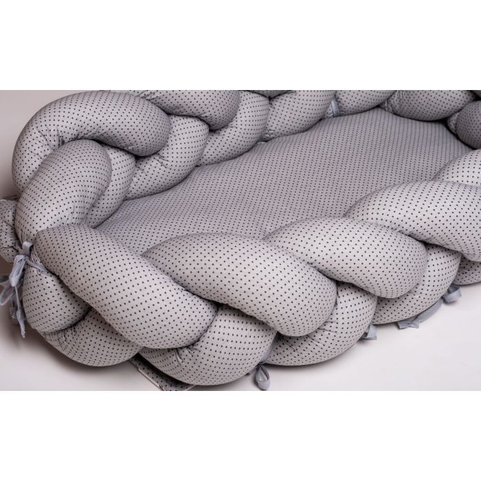 2 in 1 Mazuļa kokons ligzdiņa (+Bērnu Gultas Apmales) -  "Dots" pelēks