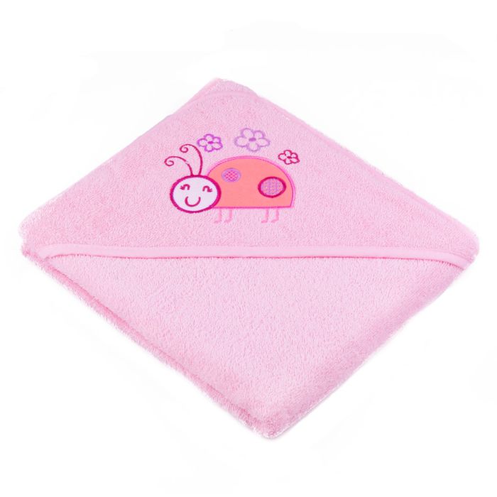 Dvielis mazulim "Animals" ar galvassegu 100x100cm "frotte" rozā