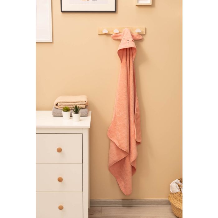 Dvielis mazulim ar kapuci "Bunny" 90x90 cm rozā