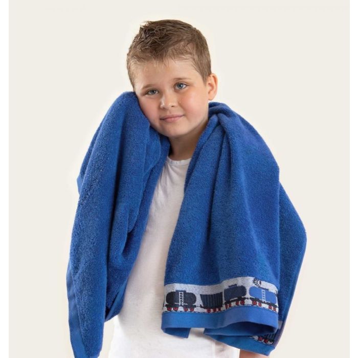 Dvielis bērniem (Ēģiptes kokvilnas) "Trains blue"