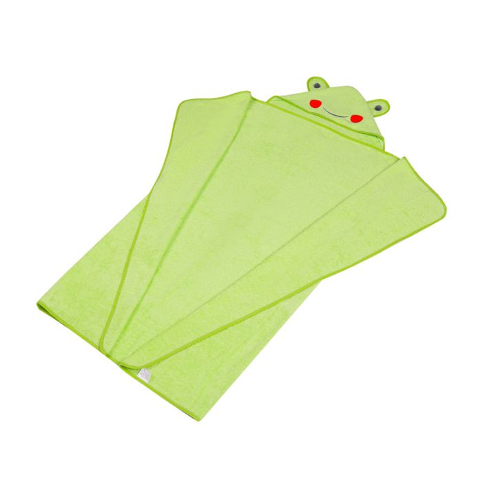 Dvielis ar kapuci  "Frog" 120x100cm  zaļš