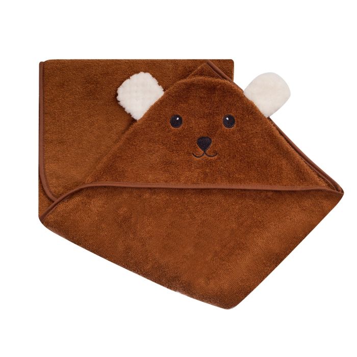 Rankšluostis kūdikiui "Bear" su gobtuvu 100x120cm rudas 