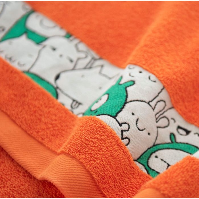 Dvielis (Ēģiptes kokvilnas) "Happy faces" oranža krāsa