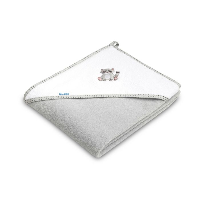 Rankšluostis kūdikiui "Raccoon" su gobtuvu 100x100cm