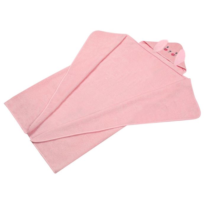 Dvielis ar kapuci  "Bunny" 120x100cm rozā