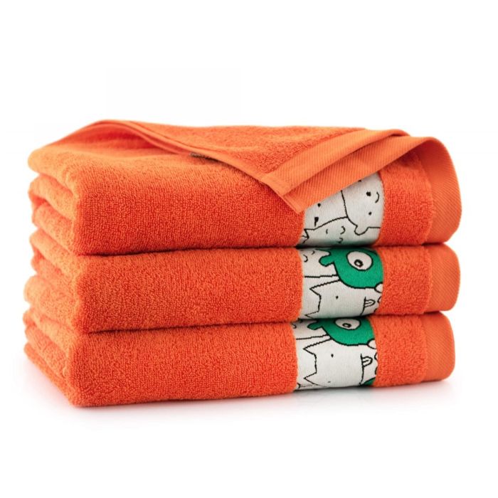 Dvielis (Ēģiptes kokvilnas) "Happy faces" oranža krāsa