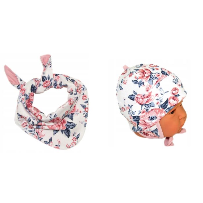 Zīdaiņu cepurīte ar šalli   "Cosy" - English rose