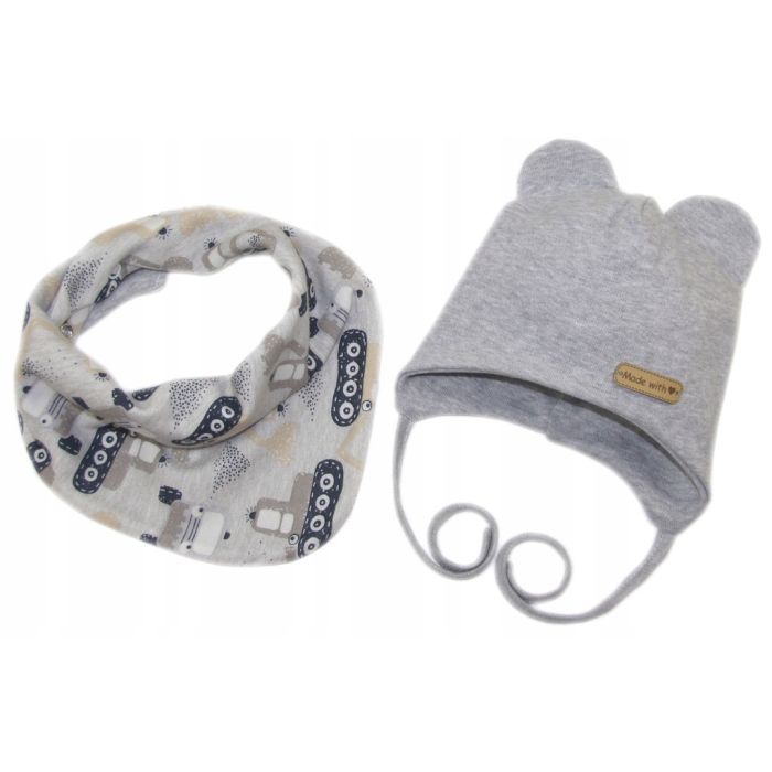 Zīdaiņu cepurīte ar šalli "Love" - Grey