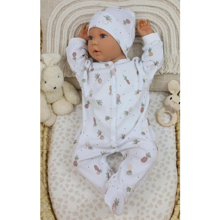 Zīdaiņu kokvilnas rāpulītis ar piedurknēm  "Ananas" 