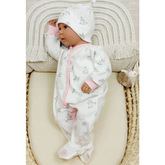 Zīdaiņu kokvilnas rāpulītis ar piedurknēm  "Story by nature" pink