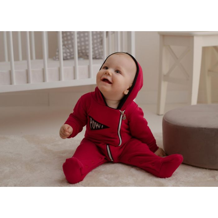 Zīdaiņu kokvilnas rāpulītis ar piedurknēm "Red pow" 